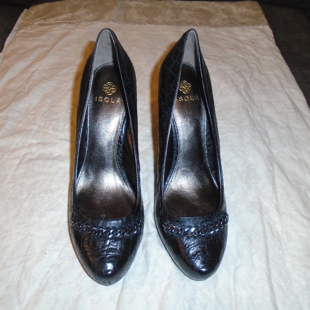 Isola Black Croco Leather Heels     Coral Style